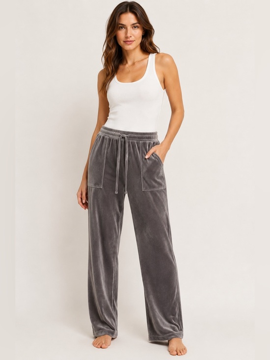 House of Harlow 1960 Pants - House of Harlow 1960 Velvet Velour Pull on Pants Straight Leg Size L Gray